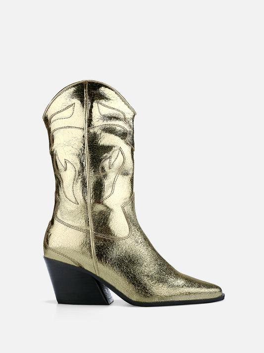CARINA CALDEIRA X ESC High Leather Cowboy Boots - Gold