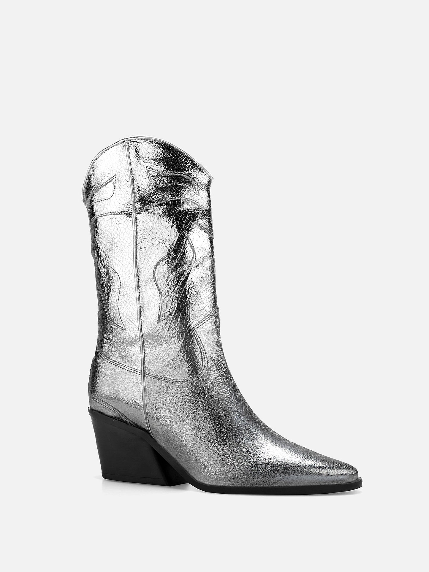 CARINA CALDEIRA X ESC High Leather Cowboy Boots - Silver