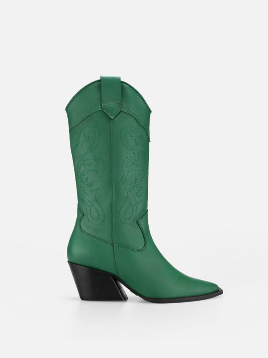 TABIT High Western Leather Boots - Green