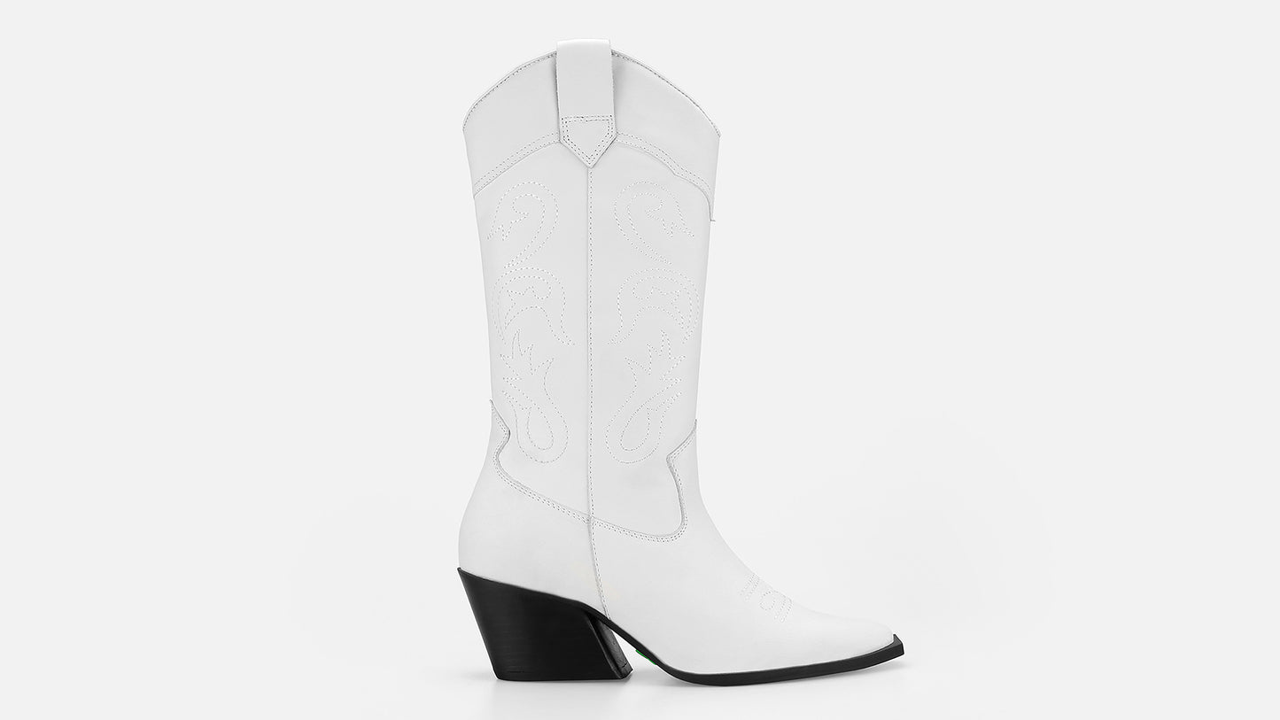 TABIT High Western Leather Boots - White 2