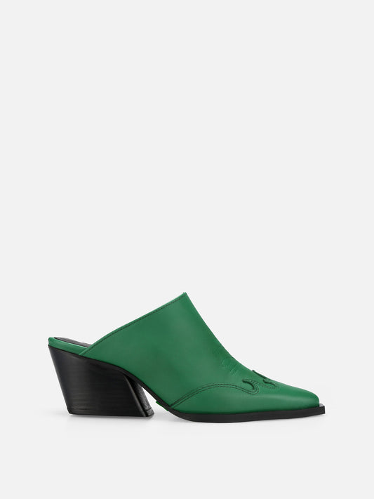 ATENAS Leather Mules - Green
