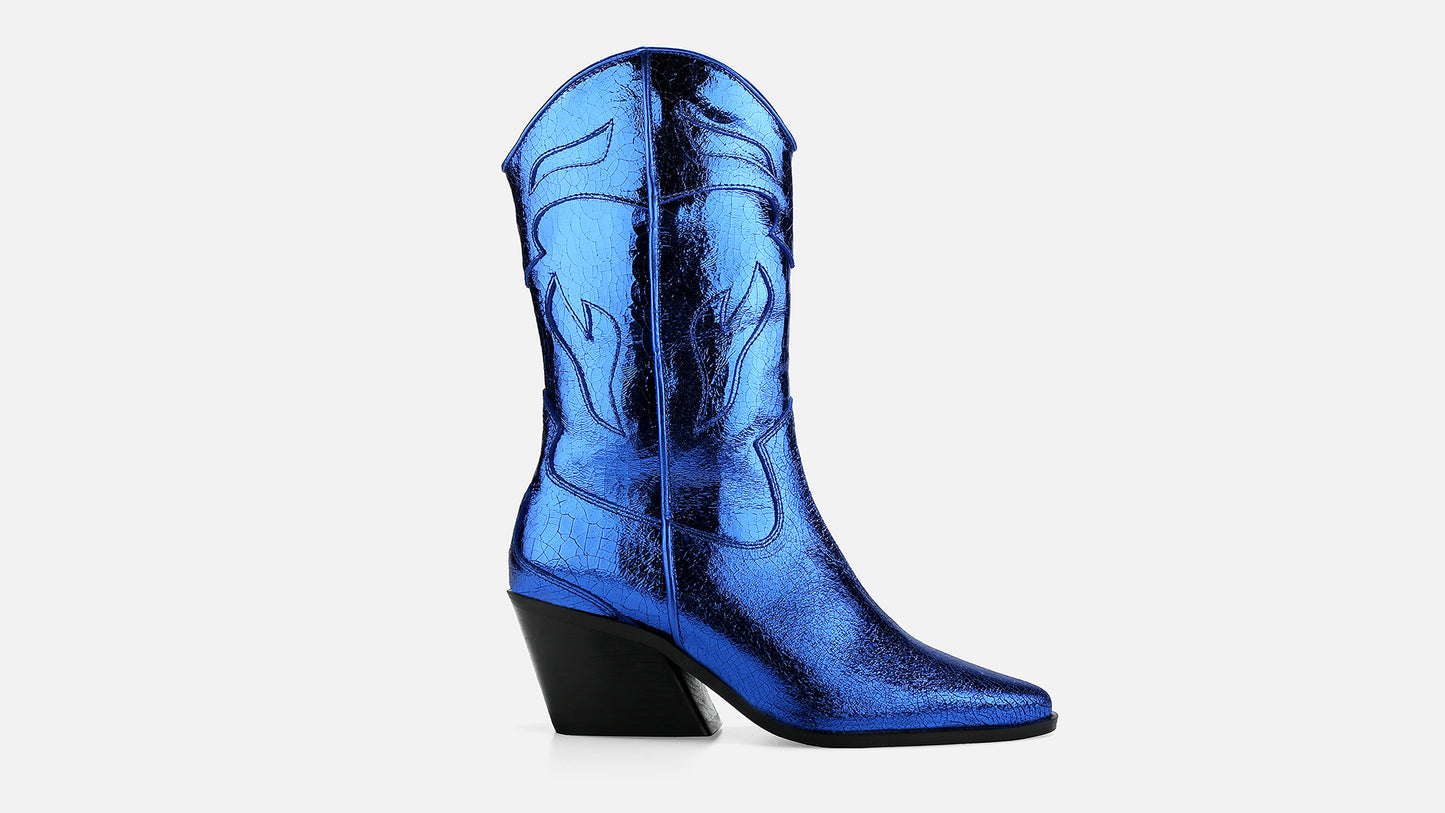 CARINA CALDEIRA X ESC High Leather Cowboy Boots - Blue