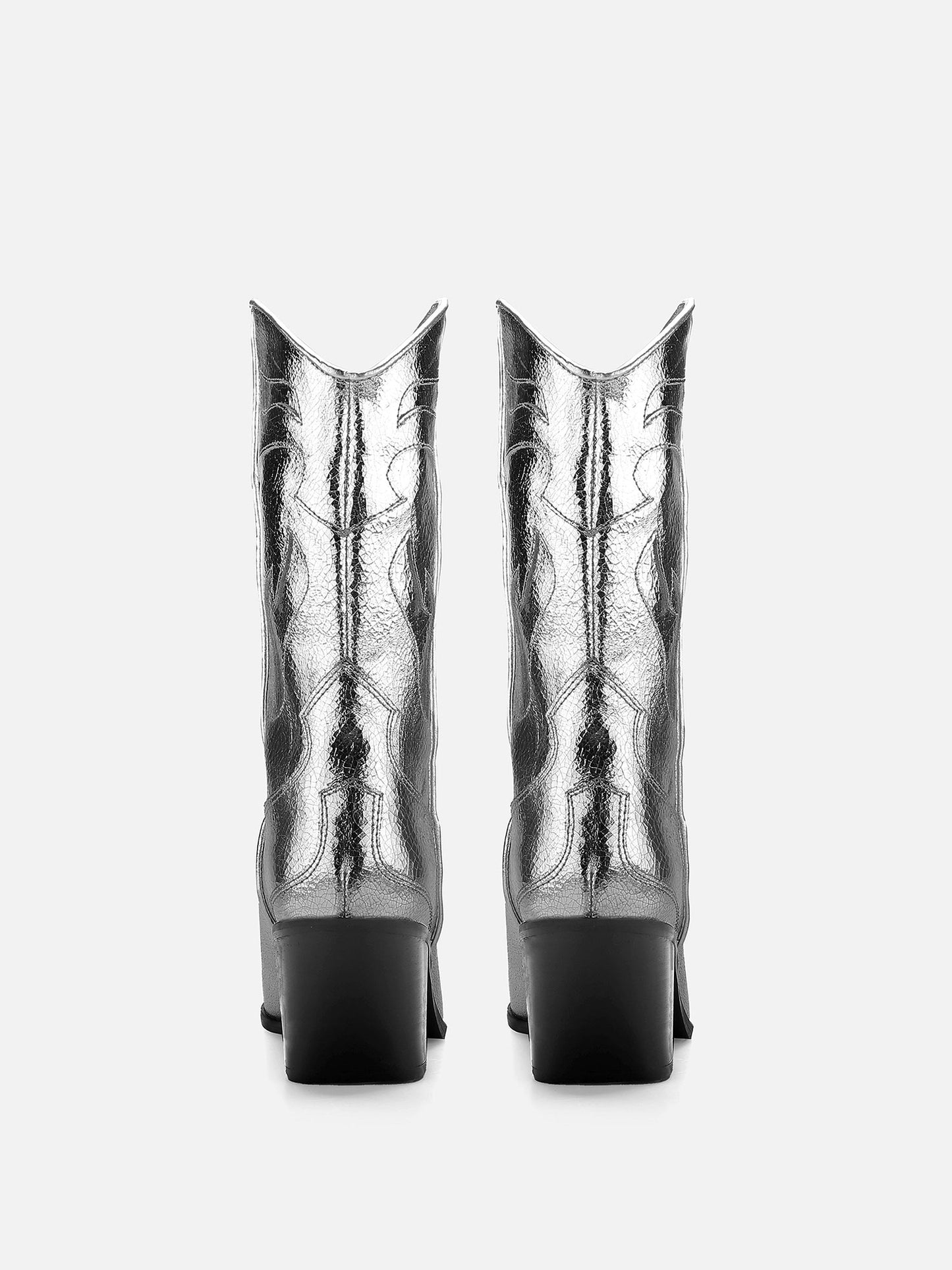 CARINA CALDEIRA X ESC High Leather Cowboy Boots - Silver