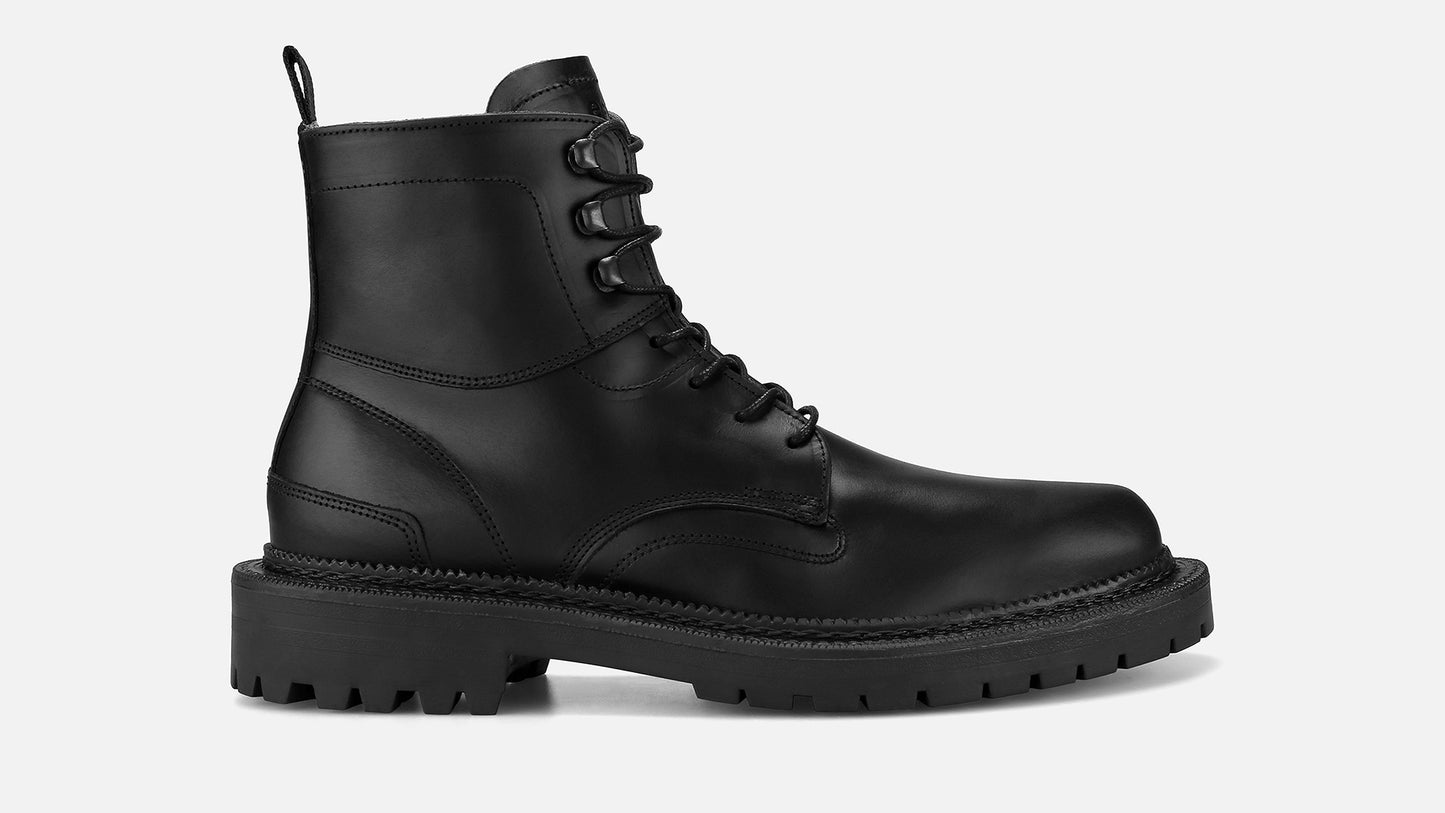 TERRIER Chunky Leather Boots - Black