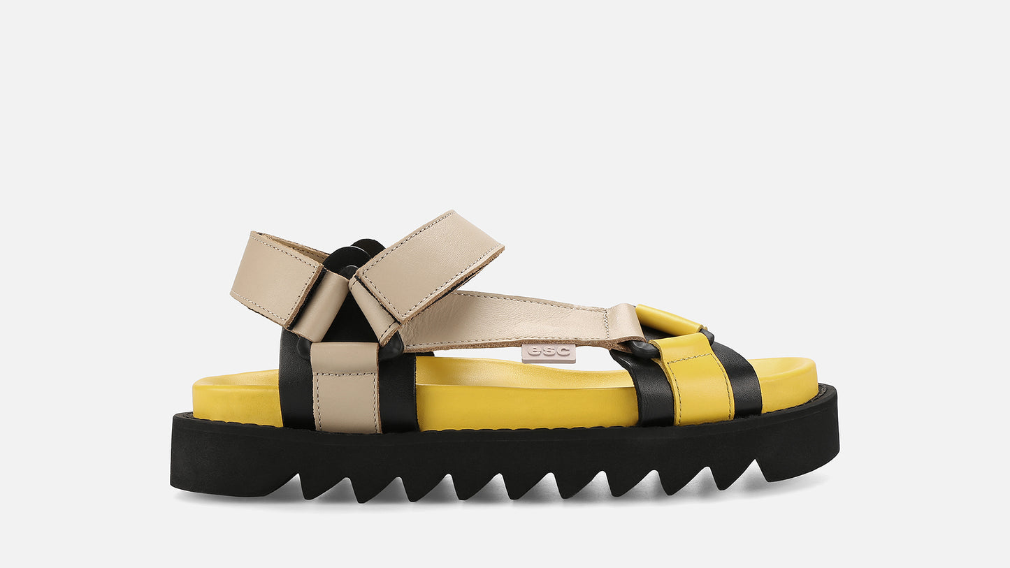 SLIDE Tape Strap Flat Sandals - Yellow